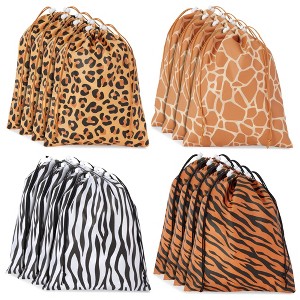 Blue Panda 12 Pack Animal Print Drawstring Gift Bags for Jungle Safari Birthday Party Favors (4 Designs, 10 x 12 In) - 1 of 4