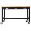Steel Workbench with Bamboo Wood Top and Drawer Storage and Wheels - 2 of 4