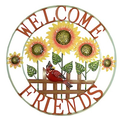 Home & Garden 28.0" Welcome Friends Wall Handing Red Bird Sun Flower Direct Designs International  -  Decorative Wall Sculptures