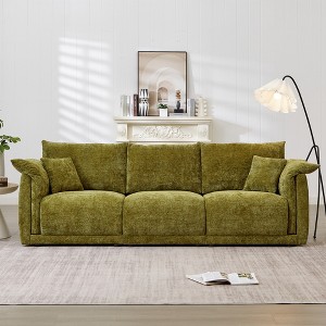 98.5'' Linen Upholstered 3-Seater Sofa with Soft Armrests and 2 Pillows - 1 of 4