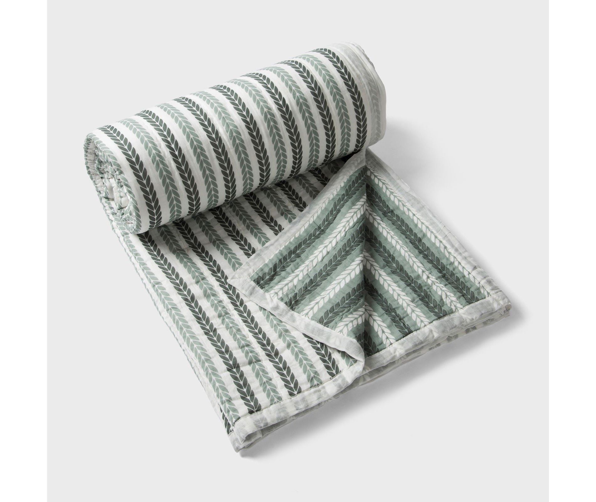 Mela Artisans Leher Leafy Hand Block Printed Reversible Cotton Quilt,Green