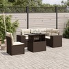 vidaXL 6 Piece Patio Sofa Set with Cushions - Brown and Cream - 2 of 4