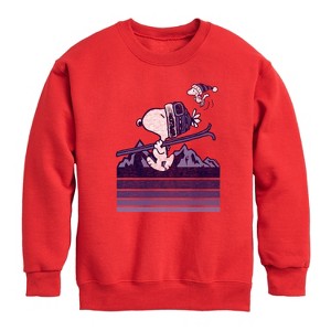Boys' - Peanuts - Snoopy Woodstock Ski Stripes Graphic Long Sleeve Fleece Sweatshirt - 1 of 4