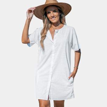 Women's Button-Up Short Sleeve Cover-Up Dress - Cupshe