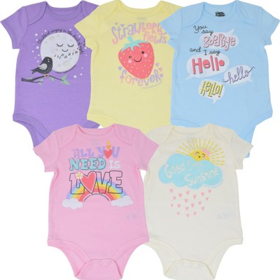 Image of Lyrics by Lennon and McCartney Lennon & McCartney Newborn Baby Girls 5 Pack Bodysuits Multicolored 0-3 Months