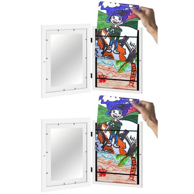 2pcs A4 Wooden Fillable Picture Frame,Front Opening Hinged Photo Frames For Kids Art Projects