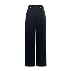 Women's Button-Front Knit Wide Leg Pants - Stretchy High Waist Straight Leg Trousers with Elastic Waistband for Casual Comfort - 1 of 4