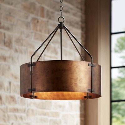 Rustic Bronze Drum Pendant Chandelier with Metal Shade
