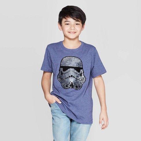 Boys Americana Star Wars Stormtrooper Flip Sequin Short Sleeve T Shirt Blue Xs - 