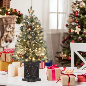 3FT Artificial Pre-Lit Christmas Tree with 70 Warm LED Lights, Snow Flocked Branch, Red Berries, for Holiday, Entryway and Indoor Home Decor - 1 of 4