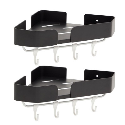 Juvale 2 Sets Bathroom Corner Shelves, Wall Mounted Shower Caddy, Wall Mounted Storage Organizer Shelf (12.5 x 8.2 In, Black)