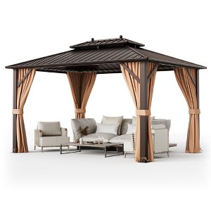 Tangkula 10'x13' Patio Double-Roof Hardtop Gazebo w/ Galvanized Steel Roof Aluminum Frame - 1 of 4