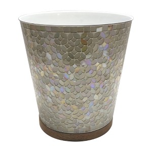 Pearl Escent Mosaic and Wood Bathroom Wastebasket - Nu Steel - 1 of 4