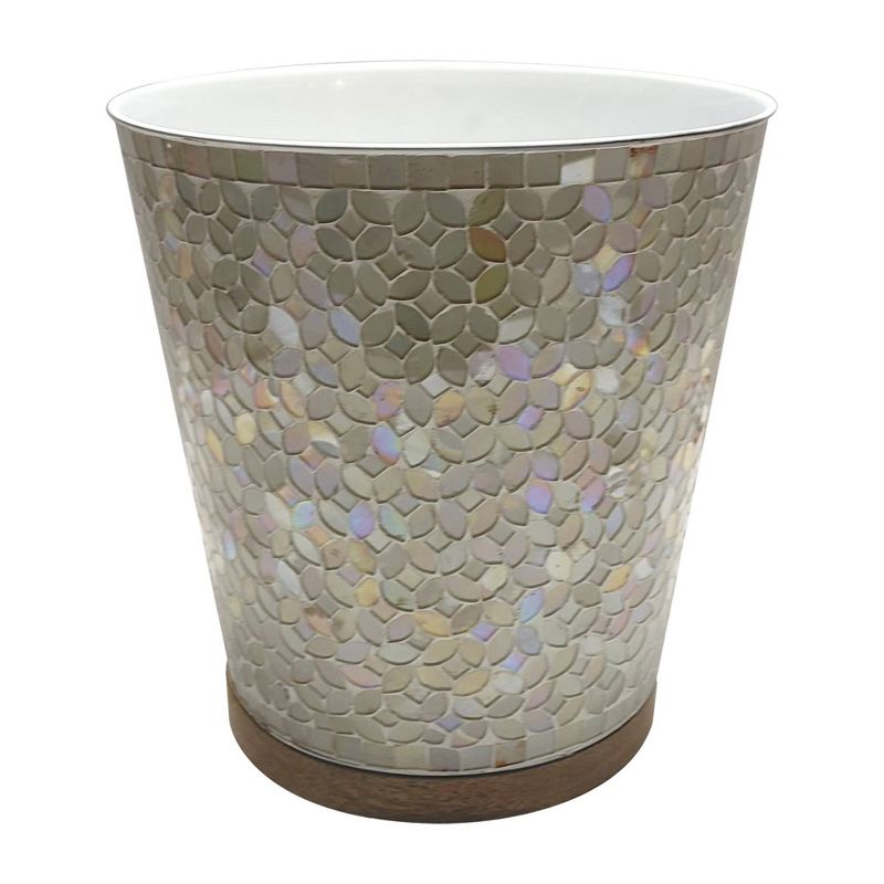 Pearl Escent Mosaic and Wood Bathroom Wastebasket - Nu Steel, 1 of 7
