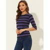 INSPIRE CHIC Women's Elbow Sleeves Boat Slim Fit Casual Stripe Animal Print Multi Floral Pattern T-Shirt - 3 of 4