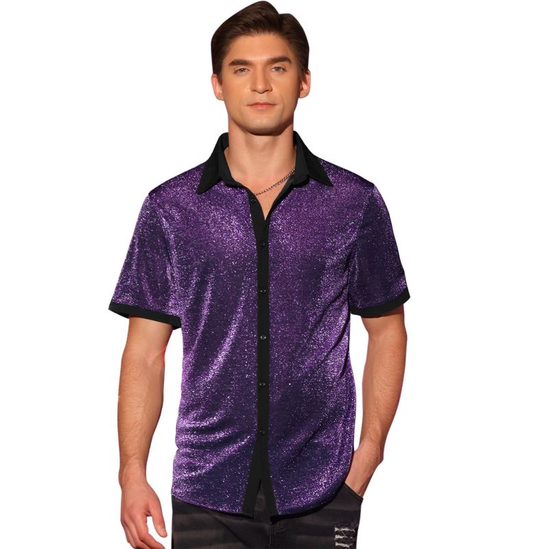Lars Amadeus Men's See Through Short Sleeves Party Disco Shiny Glitter Shirts, 1 of 5