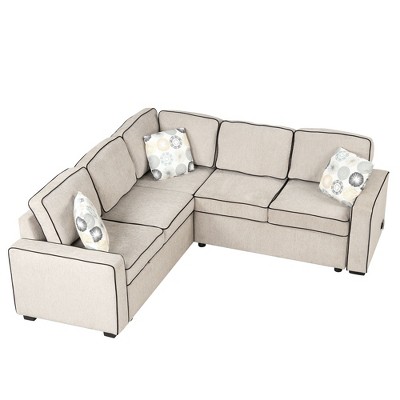 NicBex Convertible Modular Sectional Sofa Modern L-Shaped Pull Out Sofa Bed with 2 USB ports & 2 Power Sockets for Living Room,Apartment,Cream