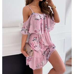 Womens Cold Shoulder Ruffle Floral Mini Dress : Target