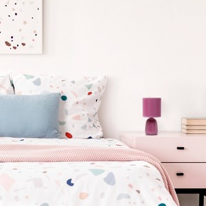 10.04" Traditional Ceramic Thimble Base Bedside Table Desk Lamp with Matching Fabric Shade - Simple Designs - 1 of 4