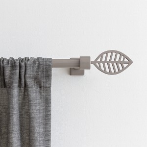 Evideco French Home Goods Adjustable Single Curtain Rod 50"-82" with Leaf Finials and Brackets, Available in Taupe, Gray, or Black - 1 of 4