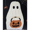 Hachikiko 20"x20" Halloween Embroidered Ghost with Pumpkin Bucket Throw Pillow - 4 of 4
