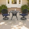 3-Piece Round Cast Aluminum Patio Set with Swivel Chairs,Blue Cushions,and Umbrella Hole - 3 of 4