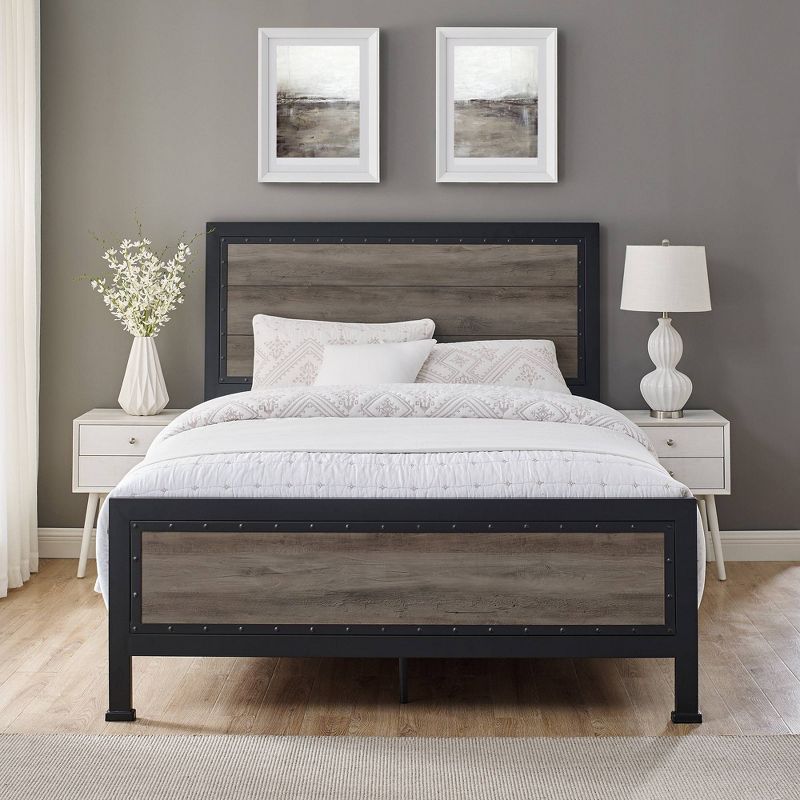 Queen Industrial Wood and Metal Bed - Saracina Home, 5 of 7