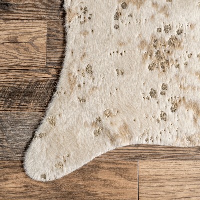 Off-White Faux Cowhide Handmade Tufted Square Rug