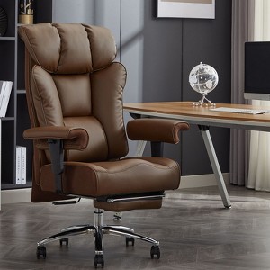 Efomao Ergonomic Office Chair 450LBS with Foot Rest, High Back PU Leather Executive Chair with Lumbar Support and Adjustable Armrests (Brown) - 1 of 4