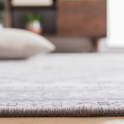 Beige and Grey Synthetic Machine Washable Runner Rug