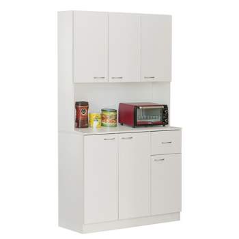 Basicwise Wooden Kitchen Pantry Storage Cabinet with Drawer, Doors and Shelves, White
