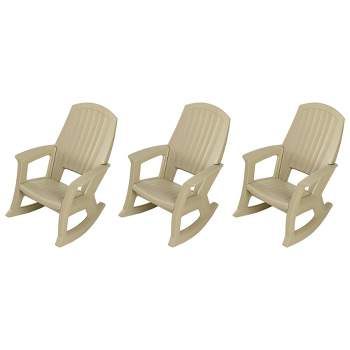 Semco Plastics Rockaway Heavy-Duty All-Weather Plastic Outdoor Porch Rocking Chair for Home Deck and Backyard Patios, Tan (3 Pack)