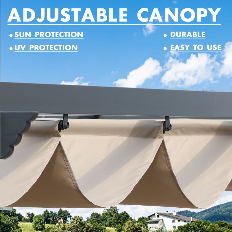 Aoodor Outdoor Pergola 12'x16' Aluminum Patio Pergola with Adjustable Sun Shade Cover and Retractable Canopy, 5 of 7