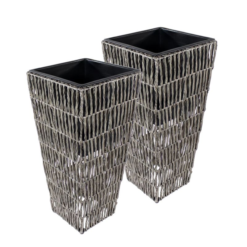 Sunnydaze Indoor/Outdoor Hyacinth Poly-Wicker Tall Planters - 2pk - 11", 1 of 9