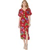 LA LEELA Women's Dress Summer Vacation Beachwear Bathing Suit Button Up Beach Long Shirts Cover ups Night T Shirt Large-X-Large Red, Floral - 3 of 4