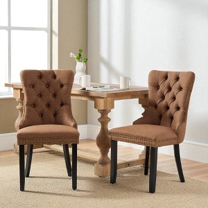 Mshliw Set of 2 High-End Tufted Linen Dining Chairs with Solid Wood Legs, Nailhead Trim, and Padded Upholstered Seats for Dining Room - 1 of 4