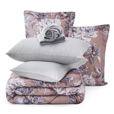 Camel Twin Microfiber Floral Reversible Bed in a Bag Set