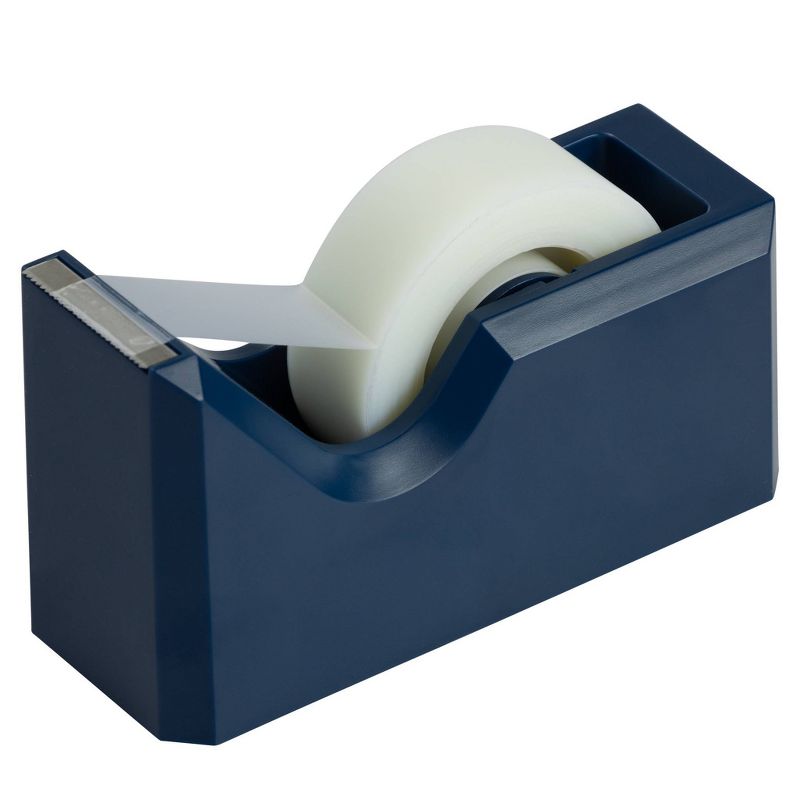 JAM Paper Navy Blue Desk Tape Dispenser - Durable, Weighted, One-Handed Use, 4.5x2.5x1.75 inches, 1 of 8
