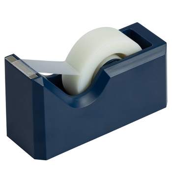 JAM Paper Navy Blue Desk Tape Dispenser - Durable, Weighted, One-Handed Use, 4.5x2.5x1.75 inches