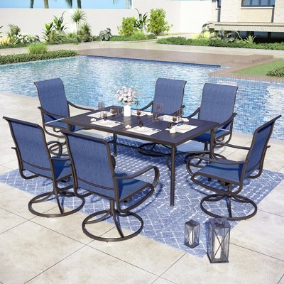Captiva Designs 7pc Patio Dining Steel Rectangle Table & Textilene 360 Degree Swivel Chairs