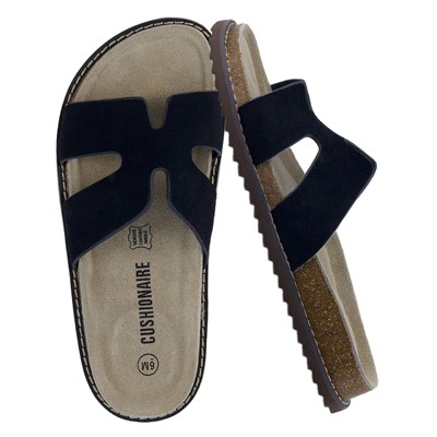 CUSHIONAIRE Wisdom Womens Sandals Cutout Strap Genuine Leather Slides – Slip On Cork Footbed Sandals for Women 2025