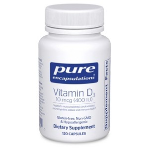 Pure Encapsulations Vitamin D3 10 mcg (400 IU) - Hypoallergenic Support for Bone, Breast, Cardiovascular, Colon and Immune Health - 120 Capsules - 1 of 4
