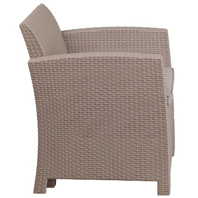 Contemporary Patio Armchair with Light Gray Cushions and Plastic Feet