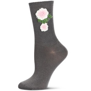 Memoi Women's Crochet Flower Ribbed Crew Socks - 1 of 4