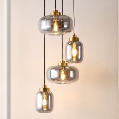Equinox 4-Light 71" LED Smoke Grey Glass Pendant with Brass Hardware