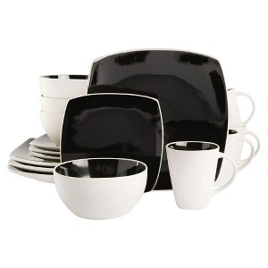 Gibson Soho Lounge Square Glazed Stoneware 16 Piece Dinnerware Set, Black/White - 1 of 4