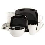 Gibson 131784.16R Soho Lounge Square Double Reactive Glazed Stoneware 16 Piece Dinnerware Set, Dishwasher and Microwave Safe, Black and White