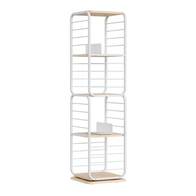 4-Tier Rotating Bookshelf, Bookcase with Bookends for Small Spaces, Corner Shelf, Steel Frame