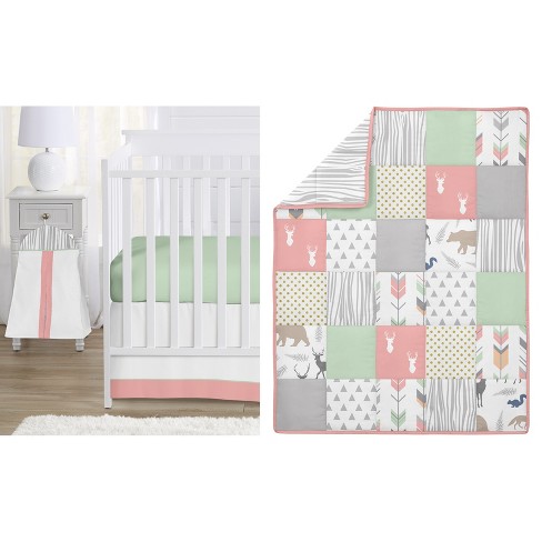 Sweet Jojo Designs Girl Baby Crib Bedding Set Woodsy Coral Green And Grey 4pc Target