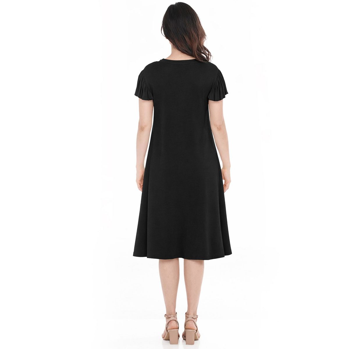 Women’s V-Neck Tie Front Flutter Sleeve Shift Dress -White Mark - thumbnail 3